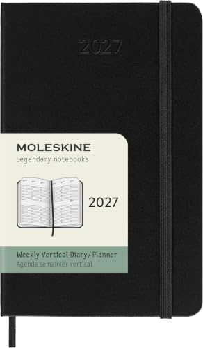 Moleskine Vertikaler Wochenkalender 2027, 12-Monats-Planer mit Hardcover, Elastischer Verschluss, Format Pocket 9x14 Cm, Farbe Schwarz