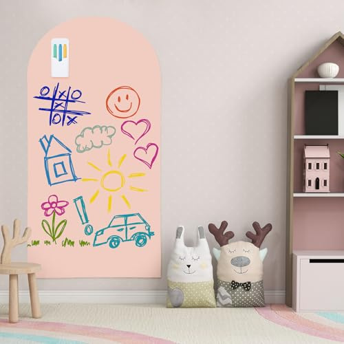 Magnettafel Kinder, 60x118cm Groß Magnetwand Selbstklebend, Magnetische Kreidetafel in Bogenform für Kinderzimmer - 12 Kreidestiften, 1 Reinigungstuch