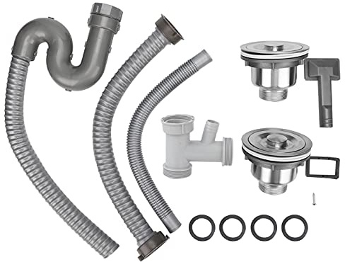 Siphon Inox S pour Lavabo, Bonde d'Évier avec Tuyau de Trop - plein, Anti - fuite, Installation Rapide, pour Salle de Bain et Cuisine