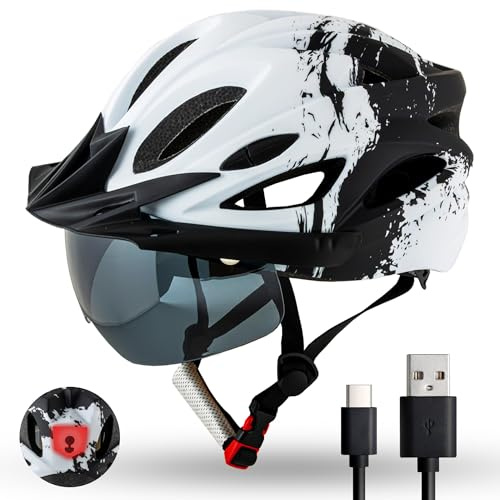 Urban Fahrradhelm mit Visier und LED-Rücklicht – City Helm für Damen & Herren – Ultraleicht (245g) & Sicher – Magnet-Sonnenbrille für Brillenträger geeignet – E-Bike & Trekking