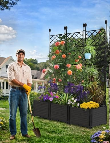Platzsparendes Hochbeet Pflanzkasten Mit Rankgitter, Robustes & Wetterfestes Kunststoff-Set, Vertikaler Sichtschutz & Rankhilfe Für Kletterpflanzen & Blumen, Ideal Für Balkon, Terrasse & Garten