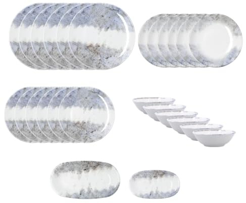 Bidasoa Vajilla de porcelana Polaris Hydrozero 26 piezas para 6 personas | Azul, diseño redondo, acabado decorado, apta para microondas