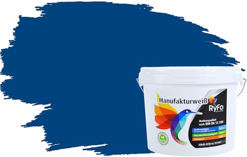 RyFo Colors Bunte Wandfarbe Manufakturweiß Enzianblau 3l - weitere Grau Farbtöne und Größen erhältlich, Deckkraft Klasse 1, Nassabrieb Klasse 1