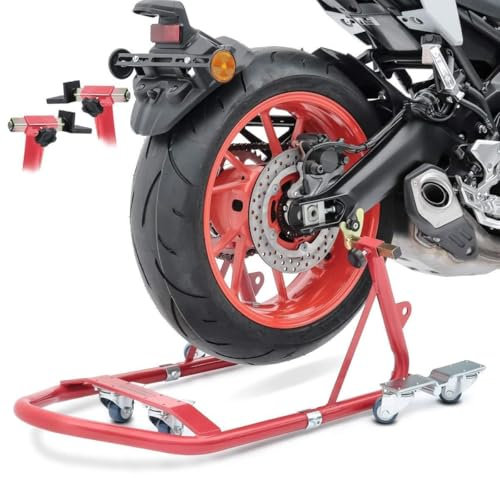 ConStands Mover I - Motorrad Montageständer Kompatibel mit Aprilia Caponord 1200 Rally Rot Hinten Rangierhilfe Seitenständer Heber Universal