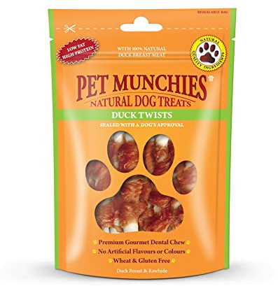 Pet Munchies Duck Twists Dog Treats, Premium Grain Free Dental Sticks with Natural Real Meat, Low in Fat and High in Protein 80g (Pack of 8)