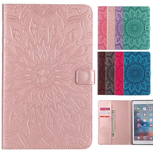 LEMORRY Hülle für Apple iPad 2 / iPad 3 / ipad 4 Hülle Tasche Ledertasche Beutel Schutz Magnetisch SchutzHülle mit Kartenschlitz Weich Silikon Cover Schale für Apple iPad 234, Blühen (Rose Gold)