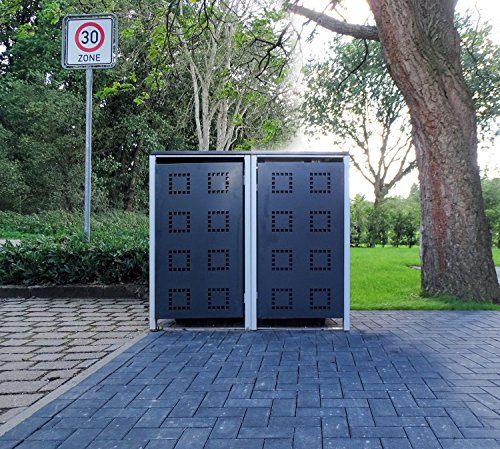 2 Mülltonnenboxen Modell No.5 Anthrazitgrau für 120 Liter Mülltonnen / witterungsbeständig durch Pulverbeschichtung / mit Klappdeckel und Fronttür