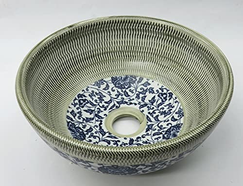 Floral Vintage Bathroom Cloakroom Ceramic Counter Top Basin Sink Washing Bowl (30cm, Green Floral)