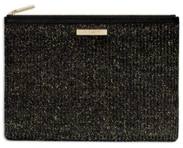 KATIE LOXTON Beach Luxe Damen-Clutch, Fischgrätenmuster, veganes Leder, Größe M, Schwarz, Schwarz, 7.75 x 11.5 x 0.5