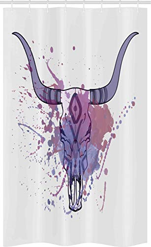 ABAKUHAUS Longhorn Schmaler Duschvorhang, Bull-Schädel mit Spritzern, Badezimmer Deko Set aus Stoff mit Haken, 120 x 180 cm, Eischale und Multicolor
