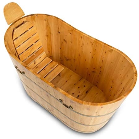 XXL Luxus freistehende Holz-Badewanne 150cm Holzbadewanne Tauchbecken Holzwanne