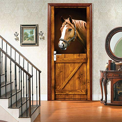 OIODI® 3D Bewirken Türtapete Tiere, Pferde, Ställe 88x200cm Innentüren selbstklebende Wasserdicht Renovierung Aufkleber Art Decals Poster Wandtapete PVC Abnehmbare Schlafzimmer Haus Bad Dekoration