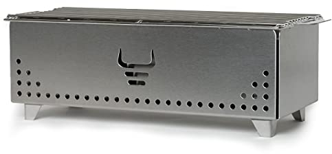 Tragbarer Tischkohlegrill, YAK Grills Hibachi, 100% Edelstahl, Grill bei 750ºF, Terrasse, Balkon 38,1 x 17,8 cm Grillfläche Inklusive Rostgriff & Tragetasche
