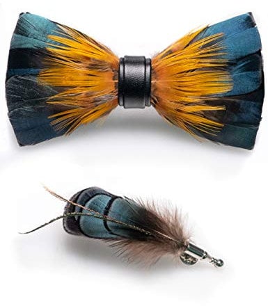 JEMYGINS Noeud Papillon Homme Noir Rouge en Plume en Plume Fait Main et Broche Ensemble Compris boîte