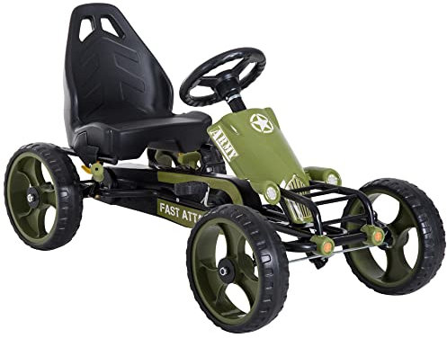 HOMCOM Go-Kart a Pedales para Niños de +3 Años Coche de Pedales con Embrague Freno Asiento Ajustable Carga Máx. 35 kg 105x54x61 cm Verde