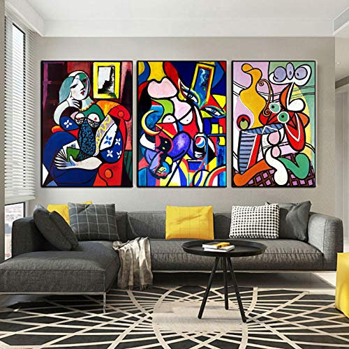 dsdsgog Affiche Impressions murales Art Picasso Femme Peinture sur Toile Art Graffiti Impressions murales et Affiches Maison Salon décoration 40x60cmx3 sans Cadre