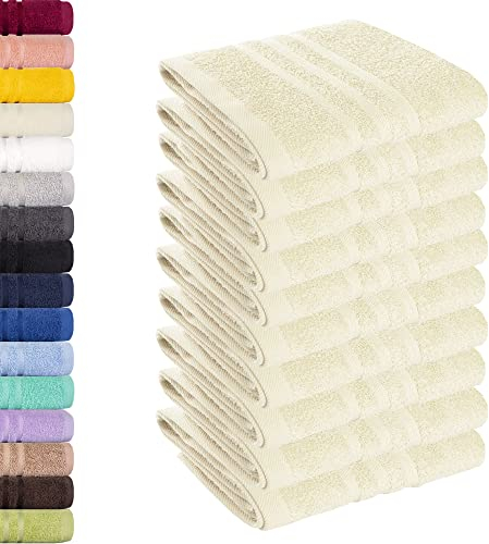 Lavea Lot de 10 Serviettes de Toilette 30 x 30 cm – Serviettes d'invité de qualité supérieure 30 x 30 cm en 100% Coton, série éponge Elena – Absorbantes, lavables et résistantes – Crème