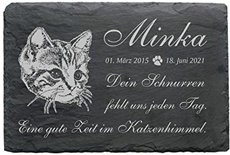 Katze Gedenktafel - mit Name Datum - Grabstein 22 x 16 cm
