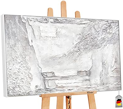 YS-Art XXL Abstrakt Acryl Luxus Gemälde auf Leinwand mit Rahmen helles Licht handgemalte Wandbilder Wohnzimmer modern Wohndekor Bilder echte Kunst 120x80 cm