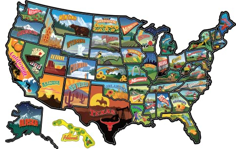 RV State Travel USA Map Vinyl Aufkleber - Camper Anhänger Aufkleber für Fenster mit Staatsflagge - Road Trip Map of America - Wasserdicht, UV-Schutz für Fenster, Tür oder Wand (beliebt)
