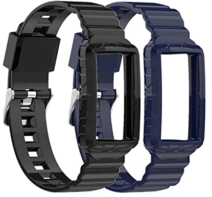 Huwokxix Armband Kompatibel mit Fitbit Charge 6,Verstellbares Silikon Sport Strap Ersatzband für Fitbit Charge 5/4/3/4 SE/3 SE Activity Tracker Damen Herren (Schwarz+Dunkelblau)