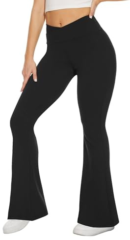 TNNZEET Black Flare Leggings for Women, Crossover Yoga Pants with Pockets Bootcut Flared Leggings for Yoga Gym Workout