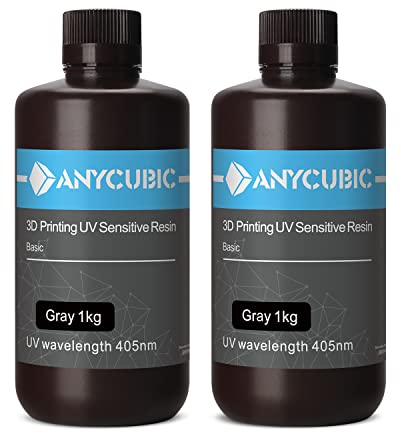 ANYCUBIC Standard Resin, 3D Drucker Resin mit Hoher Genauigkeit und Schneller Aushärtung und Hervorragender Fließfähigkeit für den LCD DLP 3D Printer (Grau,1kg,2 Pcs)
