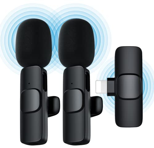 Ponovo Lavalier Mikrofon Wireless für iPhone, 2 Pcs Ansteckmikrofon für YouTube Facebook Live-Stream TikTok Vlogs, Mini Handy Mikrofon Kabellos für Videoaufnahme Konferenz