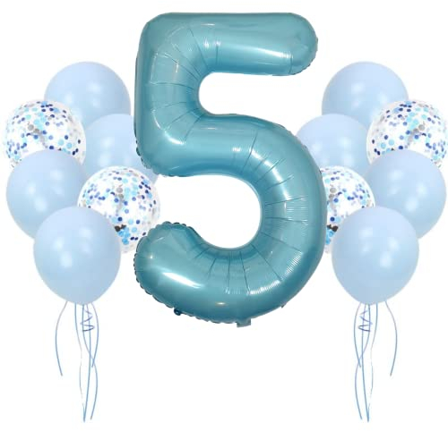 DIWULI Geburtstagsdeko 5 Jahre Blau Zahlen-Ballon Party Deko