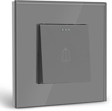 BSEED Türklingel Druckschalter Kristallglas Panel Wandschalter 10A 250V Türklingel Grau
