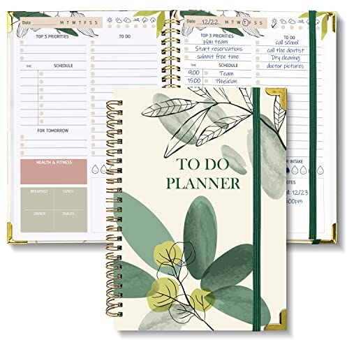 BIROYAL Tagesplaner undatiert, Notizbuch mit To Do Liste Terminplaner Spiralblock 120 Seiten/60 Blatt 148x210mm Notizblöcke Hard Cover Tagesplanung, für Büro Schule Organizer, Englische Version