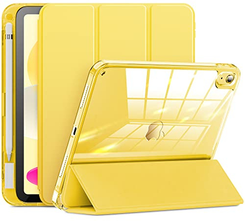 INFILAND Compatible with iPad 10th Generation Case 2022, iPad Case 10th Generation 10.9 Inch, Full Crystal Clear [ Anti-Yellowing ] with Special Slot for Pencil & Charging Adapter, Bright Yellow
