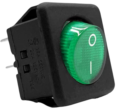 AUTOZOCO Interruptor basculante cuadrado, Interruptor 4 vias, Ínterruptor encendido/Apagado, RK1-05, Interruptor ON-OFF DPST, 16A 250VAC, Tamaño 3x3 cm, 1 unidad, Luz Verde