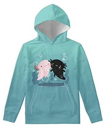 Biyejit Jungen Mädchen Fleece Hoodies Plüsch Pullover Hoodie Casual Kapuzenpullover Sweatshirts mit Tasche für Alter 6-16 Kinder, Niedliches Cartoon-Axolotl, 11 - 13 Jahre