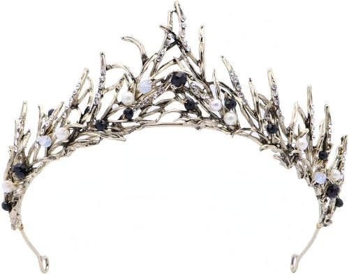 Frauen Schwarz Kristall Tiara Kronprinzessin Mädchen Elf Stirnband Strass Geschenk für Kostüm Hochzeit Braut Brautjungfer Abschlussball Geburtstag Festzug Halloween Haarschmuck Geschenk Barock 5#