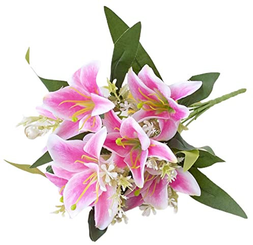 Haloppe Fleur de lys artificiels, 7 fourchettes, fleur artificielle éternelle, décorative, rose foncé