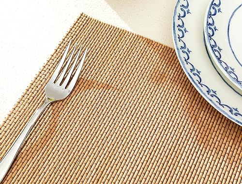 Madame Coco 100% Bambus Tischsets sind Abwischbar Set 4er, Leva Platzsets Rechteckig, Tischsets Platzsets Platzdeckchen, Tischsets Bambus Natur Esstisch Deko, Tischmatte Tischdeko Esstisch für Hotel