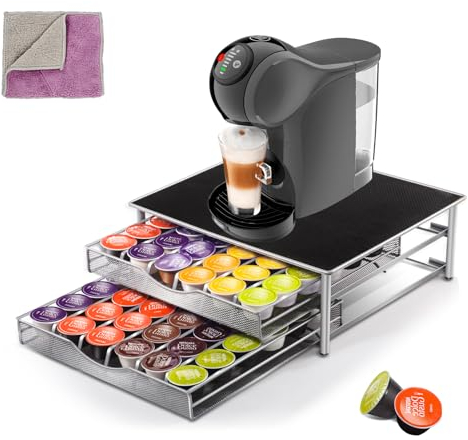 Masthome Porta Capsule Dolce Gusto,Porta Cialde Caffè Compatibile con Dolce Gusto 72 Pz, Porta Macchina da Caffè Portacapsule Dolce Gusto con 2 Cassetti Scorrevoli, con 1 Panno per Pulizia