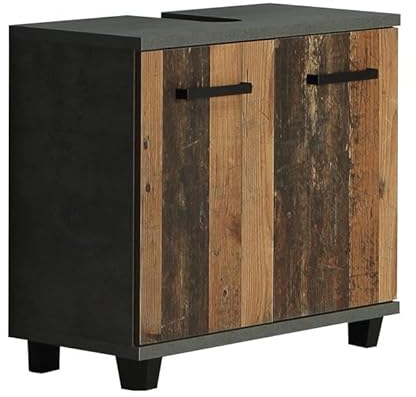 Wohnorama Waschbecken-Unterschrank 2-TRG VERIS Beton dunkelgrau/Old-Wood Vintage