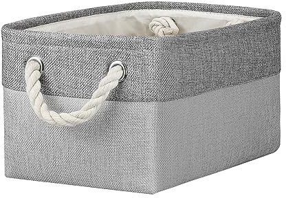 Small Storage Boxes for Shelves, Foldable Small Toy Storage Box with Handles, Canvas Storage Baskets for Socks Towels DVDs Books Makeup and Bathroom Toiletries(31x21x16cm/1 Pack, Grey&Light Grey)