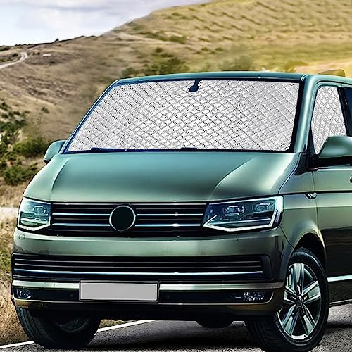 Parasol para parabrisas de coche, resistente al agua, a prueba de rayos UV, compatible con VW T5 T6, 3 alfombrillas térmicas para cabina del conductor con bolsa de almacenamiento con ventosa