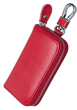Portachiavi in Pelle, Raccoglitore Chiave Impermeabile, Borse universali per auto portachiavi per uomo donna, portachiavi con cerniera, portafoglio portachiavi multifunzione(Rosso)