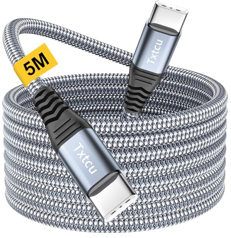Txtcu USB C to USB C Cable 5M, Long USB C Charger Cable Nylon 60W Type C Fast Charging Cable for iPhone 15/Pro/15 Pro Max,MacBook Pro Air,iPad Pro/Air,Samsung Galaxy S24 S23 S22 S21,Switch,Pixel 7