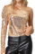 Allegra K Damen Glitzer Pailletten Top One Shoulder Puff Langarm Schimmer Tops Champagner Gold XL