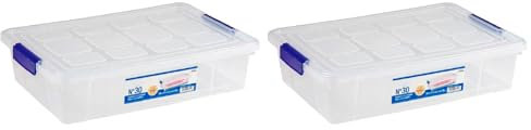 AC - Pack de 2 Cajas de ordenación de plástico Transparente Nº 30. Contenedor para almacenar Libros, Ropa, Mantas. Capacidad 5 litros. Dimensiones Aprox.: 8,5 x 26 x 37 cm