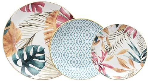 Tognana Tropical Rosé - Juego de platos de 18 piezas, porcelana, multicolor