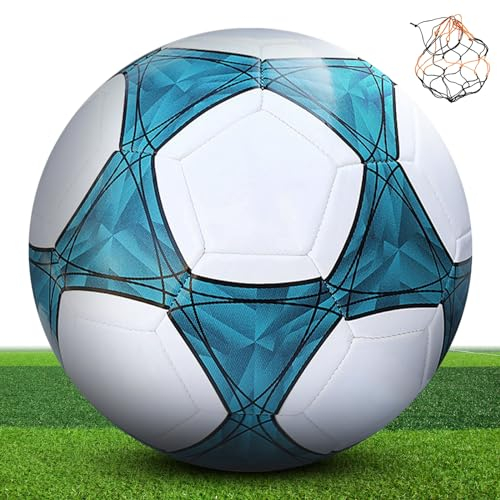 KWJEIULSOQ Fussball Größe 5, Fussbälle Professioneller, Sport Training Fußball Kinder, Unisex Fussball Grösse 5, Championsleague Ball, Fussball für Jugendliche und Erwachsene Trainingsball (Blau, 5)