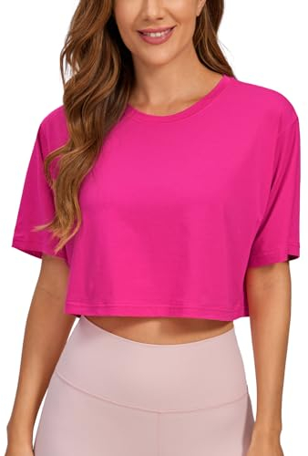 CRZ YOGA Women's Pima Cotton Workout T-Shirt Short Sleeve Running Crop Top Casual Athletic Tee Granita Pink 10