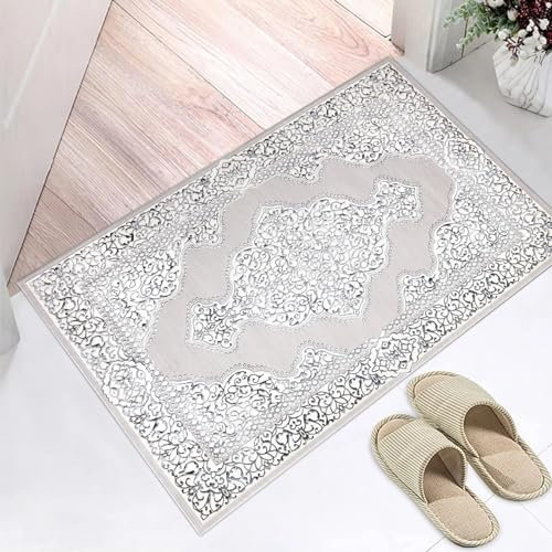 cozily® Jute Back Door Mats Indoor Turkish Rugs, Sarina 60x110cm, Grey, Dirt Trapper And Washable Rug For Living Room, Bedroom Corridor And Inside Door Mat.