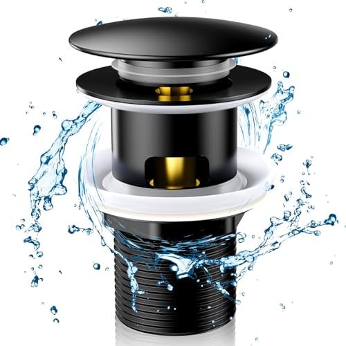 Aissom Bonde de Lavabo,Bonde Clic Clac,Bonde Lavabo Salle de Bain Laiton,Trop Plein,Universelle G 1 ¼,Noir